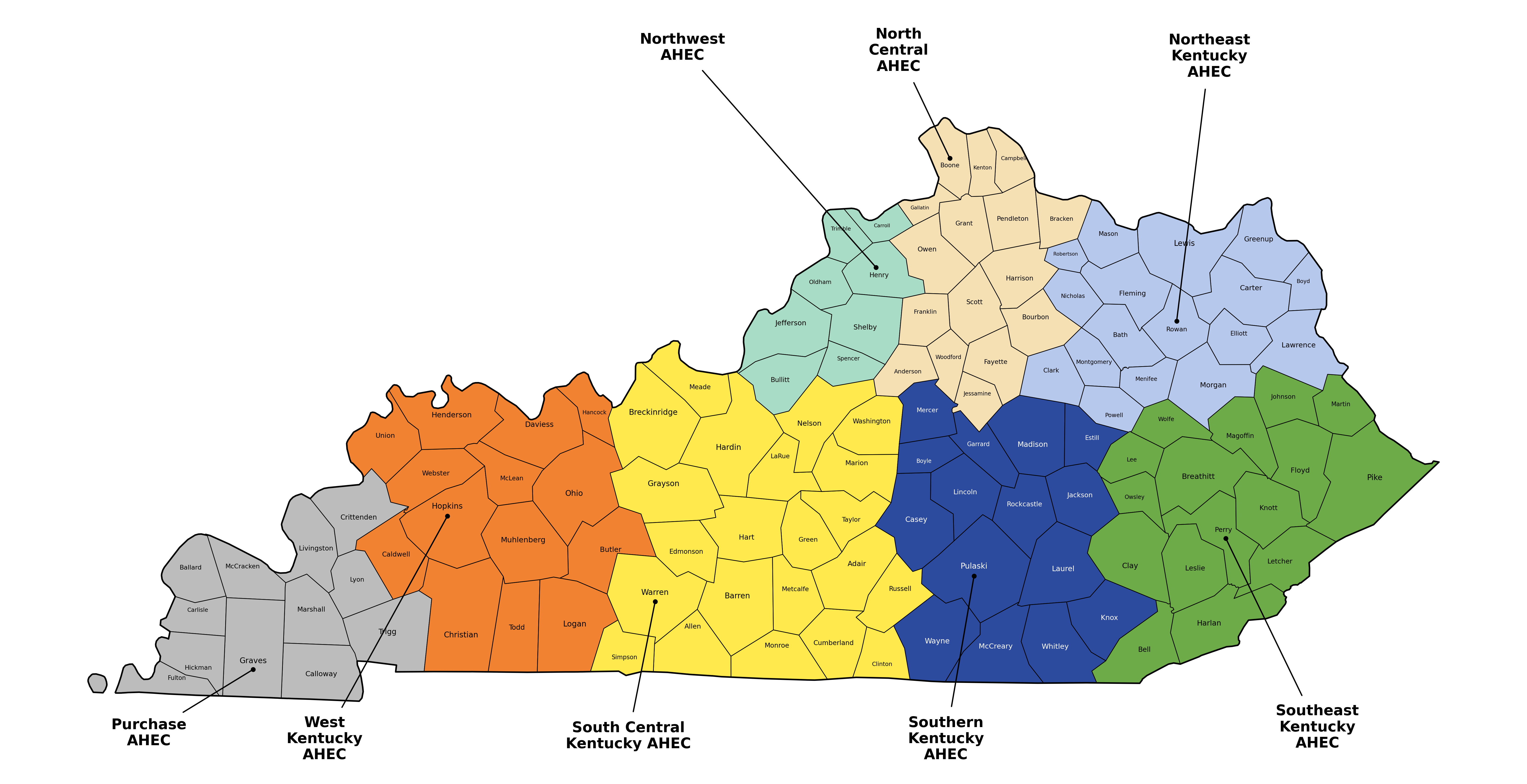 Regional Map of Kentucky AHECs