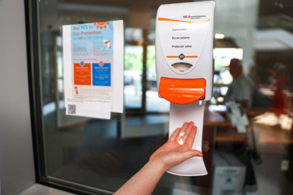 Sunscreen dispenser that is part of the student group's effort. 